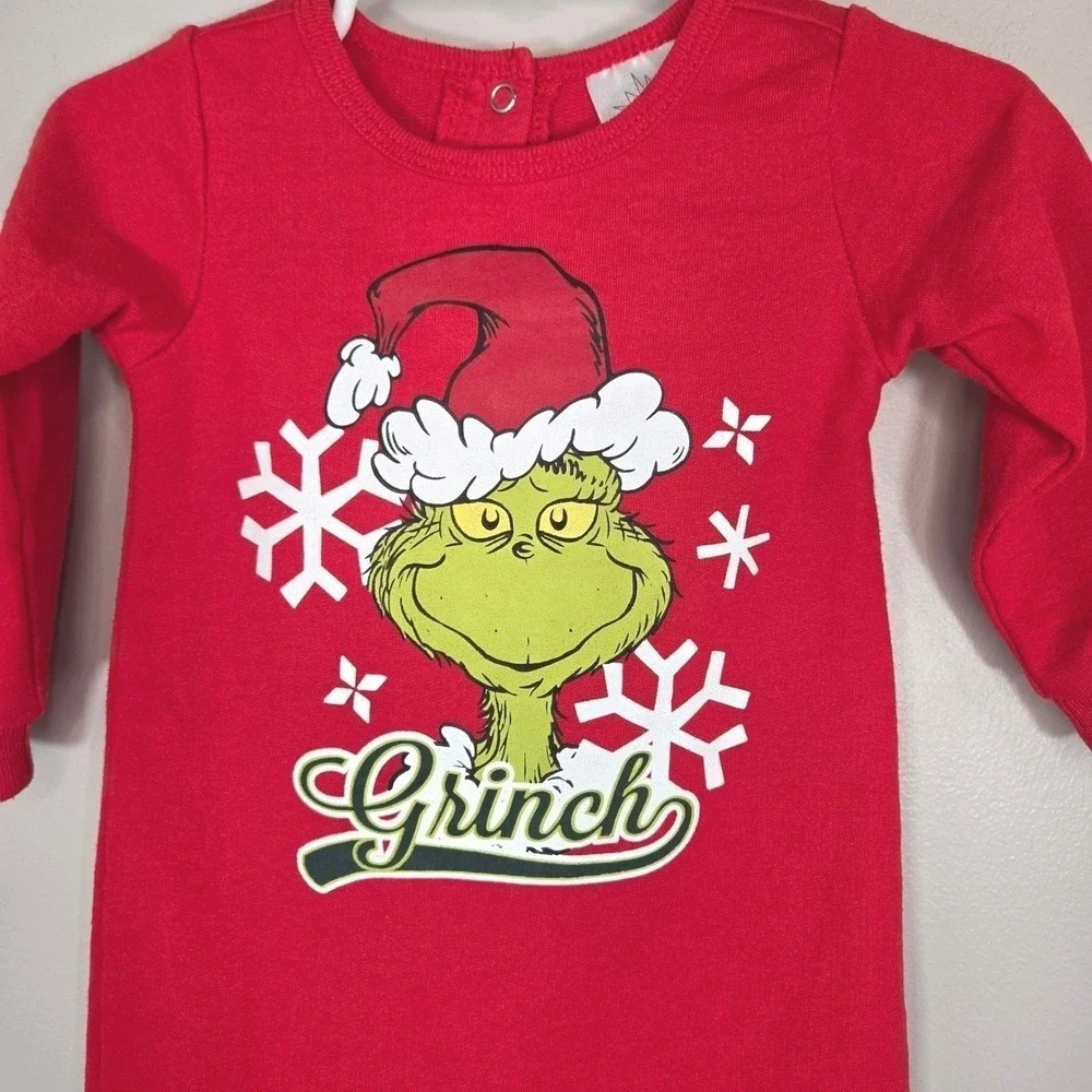 Dr. Seuss The Grinch Baby Christmas Romper 6-9M Red Footless One Piece